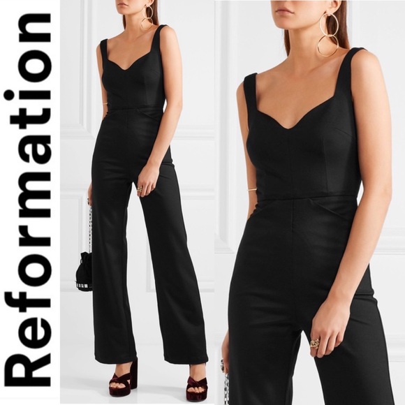 Reformation Black Twill Jumpsuit Net a Porter Exclusive Size 2 Pockets Rare - Picture 1 of 16
